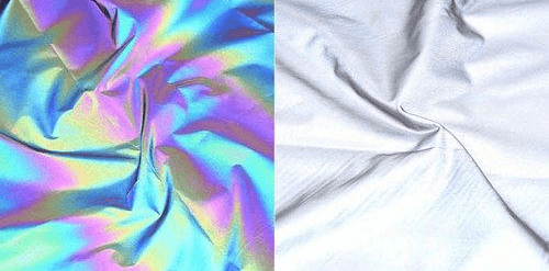 rainbow and silver light reflecting fabric